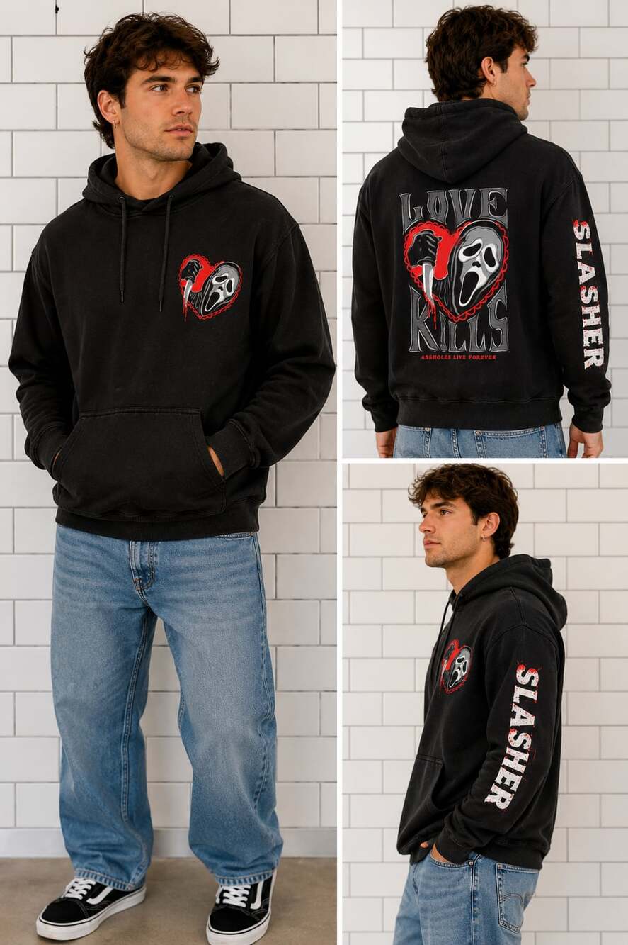 Assholes Live Forever Scream Love Kills Graphic Hoodie Black Large